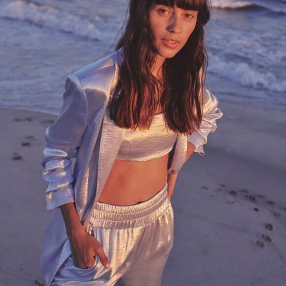 NWT Cinq à Sept ivory shimmery ruched blazer jacket, 0 - Picture 6 of 11